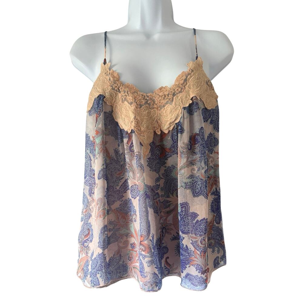 Twelfth Street by Cynthia Vincent Y2K Paisley Print Lace Silk Baby Doll Cami S